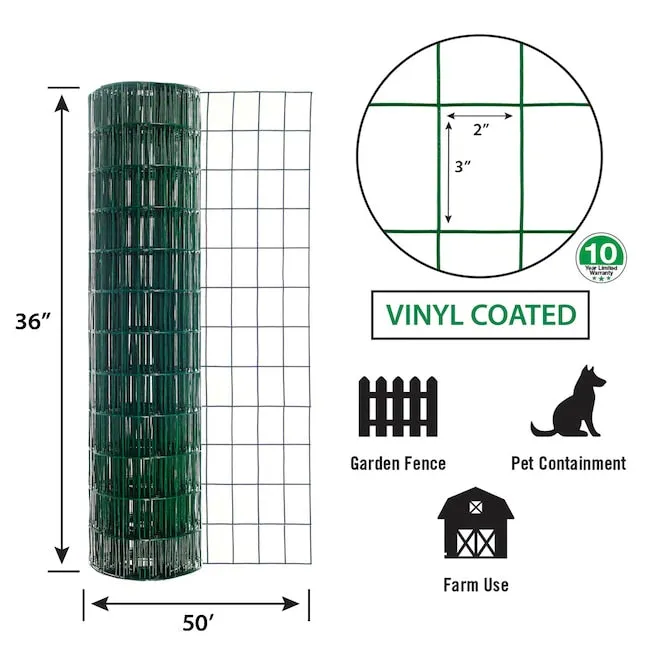 36in x 50ft Green Vinyl Fence with 2in x 3in Openings