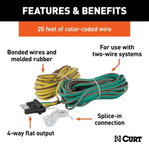 4-Way Flat Connector For Rewiring Trailer. Includes 20 Foot Wires
