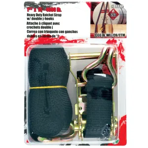 4.000 lb Ratchet Strap with Double J Hooks. 1.5in x 15ft