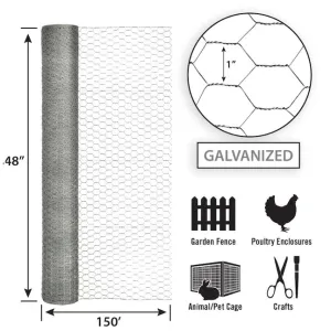 48in x 150ft Galvanized Chicken Wire with 1in Openings
