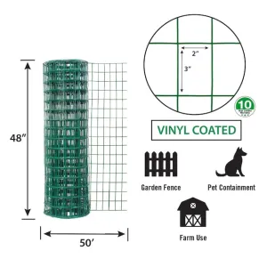 48in x 50ft Green Vinyl Fence with 2in x 3in Openings