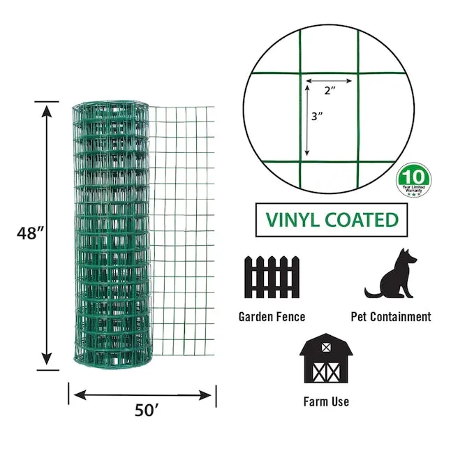 48in x 50ft Green Vinyl Fence with 2in x 3in Openings